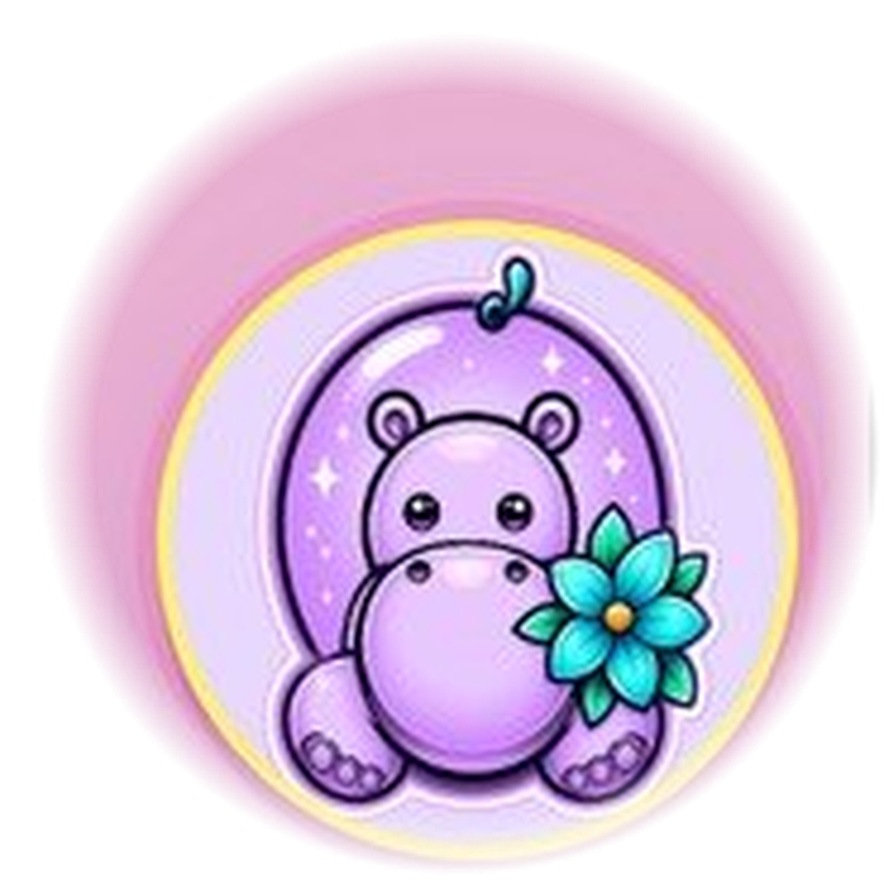Team Crafties lilac purple hippo mascot logo with teal flower and sparkles