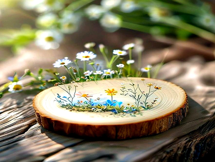 Enhanced finished Wood Slice Mini Painting finished project photo